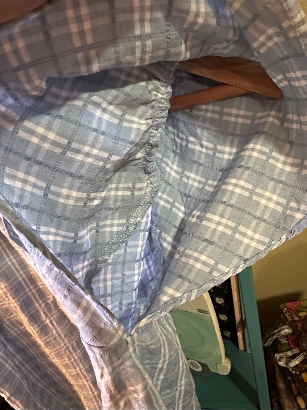 Blu Pepper Light Blue Plaid Ruffle Sleeve Tie-Neck Top - Picture 6 of 11